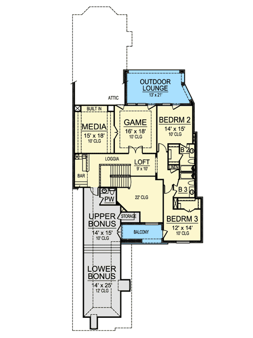 Plan 36398TX: Two Bonus Rooms and Two Versions - Floor Plan - 2nd Floor - European, Traditional