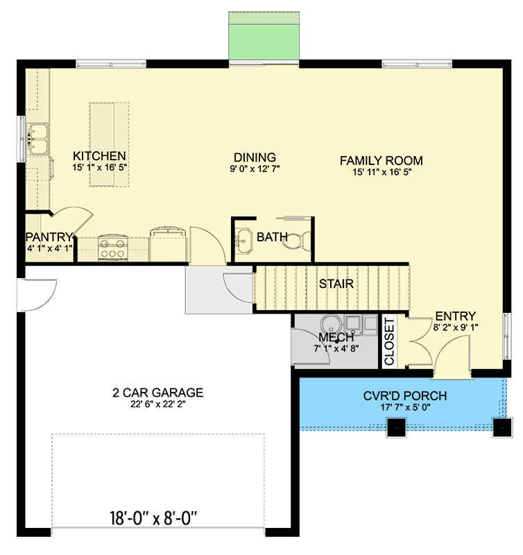 Plan 61516UT: Traditional 2-Story House Plan with 3 Beds - 2228 Sq Ft - Floor Plan - Main Level - Traditional