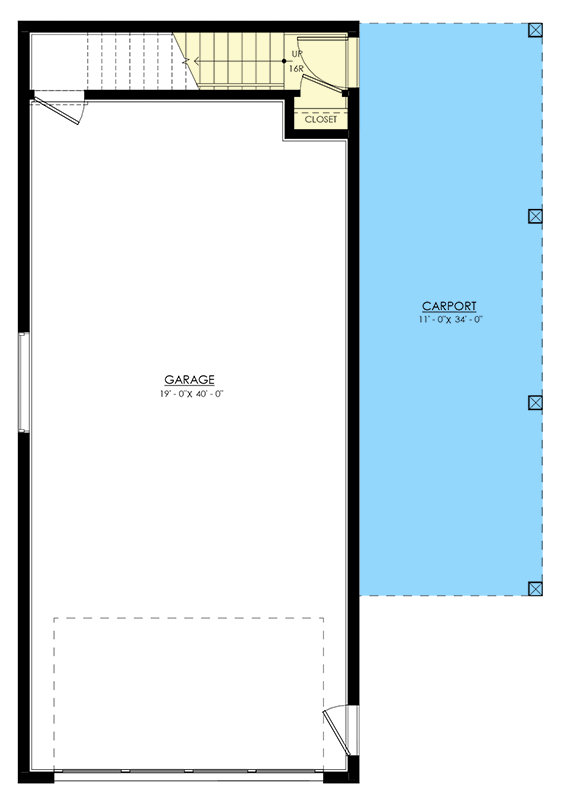 Plan 270104AF: 1-Bed Traditional-Style Carriage House with Carport - 893 Sq Ft - Floor Plan - Main Level - Carriage, European, Traditional