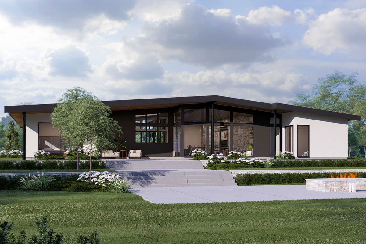 Plan 270106AF: 3-Bed Mid Century Modern Home Plan with Outdoor Kitchen - 3118 Sq Ft - Image #7 - Contemporary, Mid Century Modern, Ranch