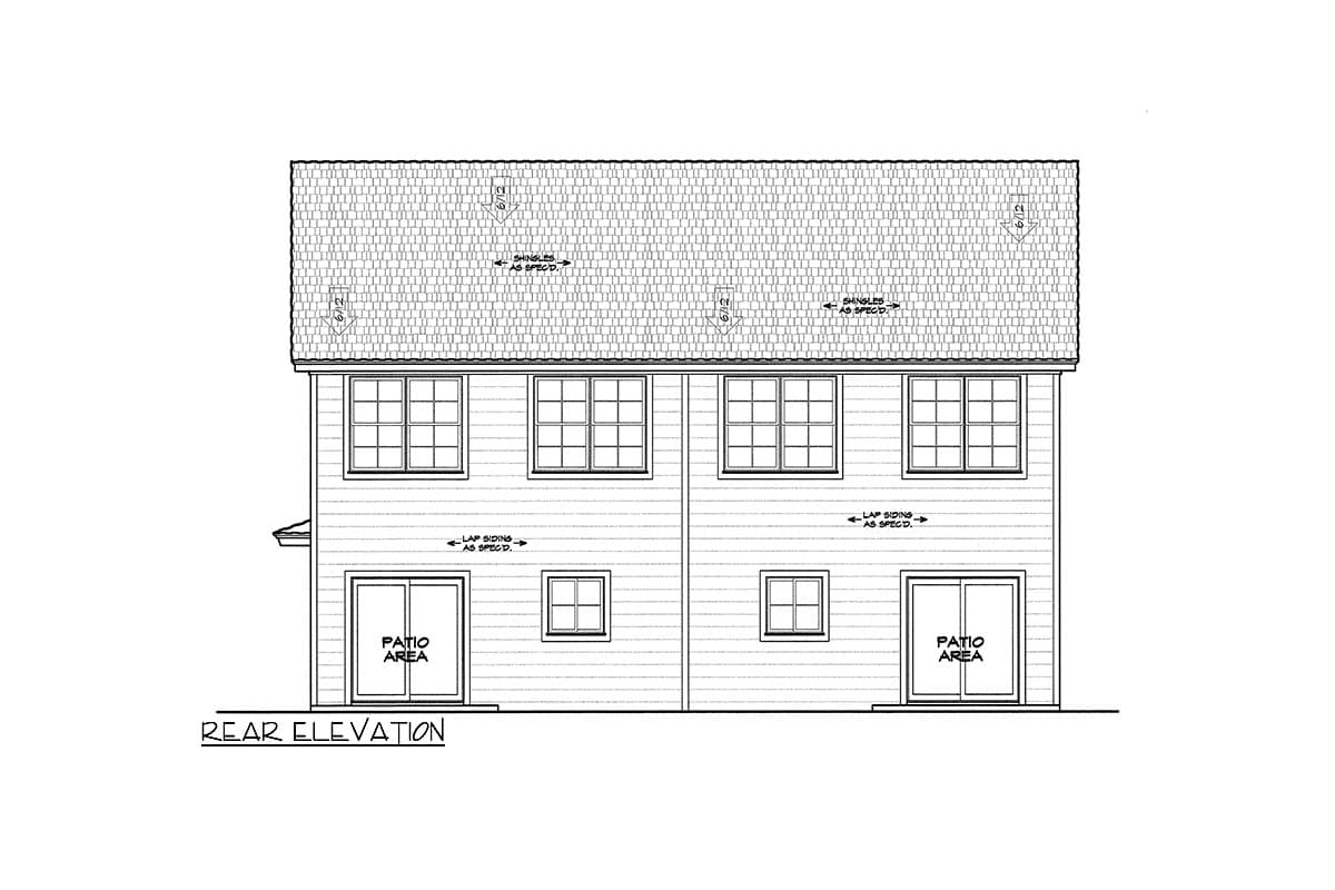 Plan 48630FM:  Traditional 2-Story Duplex House Plan with Detached Garage - 1473 Per Unit - Image #7 - Country, Traditional