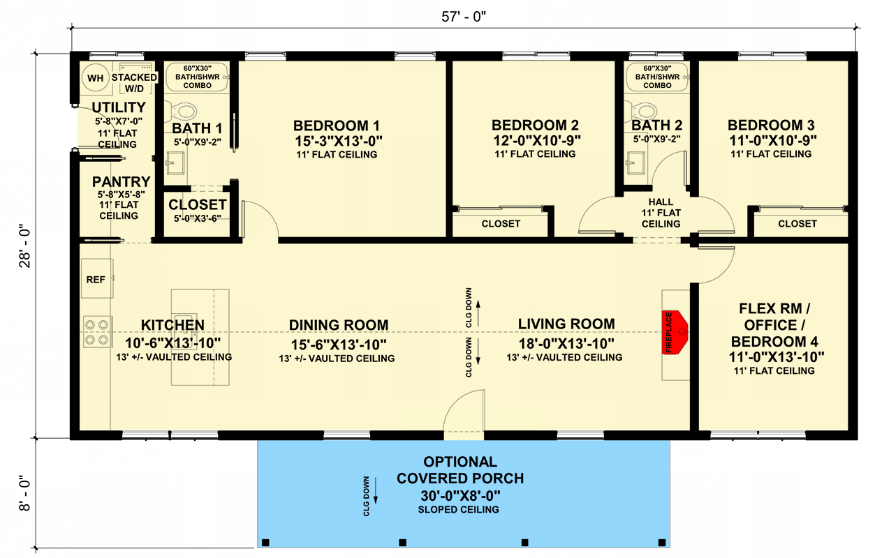 Plan 420161WNT: 3-Bed Farmhouse-Style Home Plan with Flex Room - 1596 Sq. Ft. - Floor Plan - Main Level - Cabin, Cottage, Farmhouse, Modern Farmhouse, New American