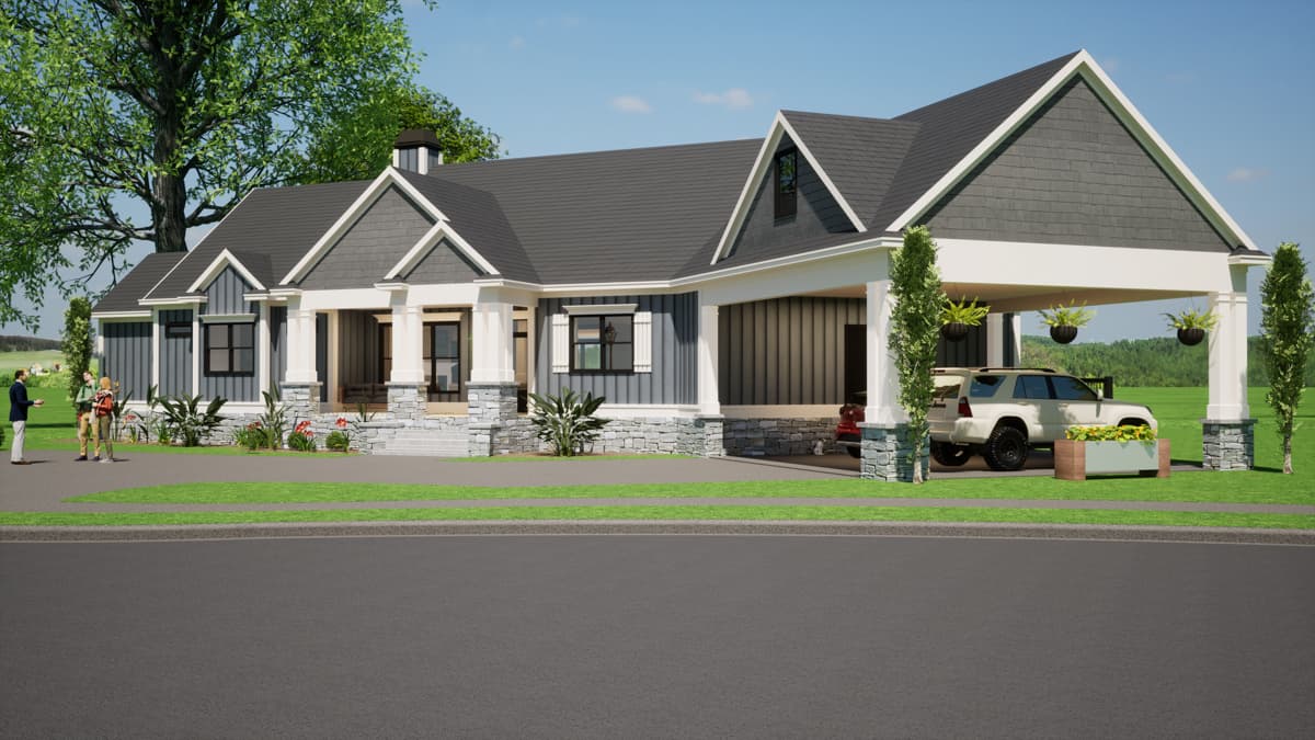 Plan 86404HH: Two-Story Lake House Plan with Angled Carport - 3345 Sq Ft - Image #4 - Country, Craftsman