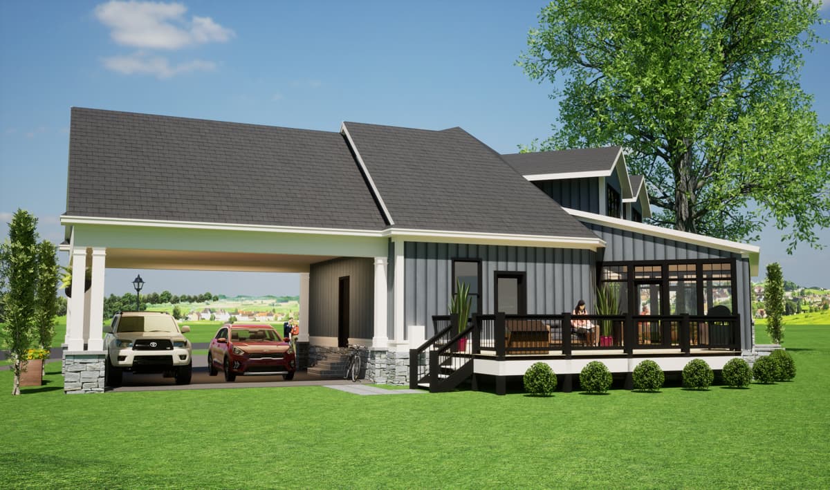 Plan 86404HH: Two-Story Lake House Plan with Angled Carport - 3345 Sq Ft - Image #6 - Country, Craftsman