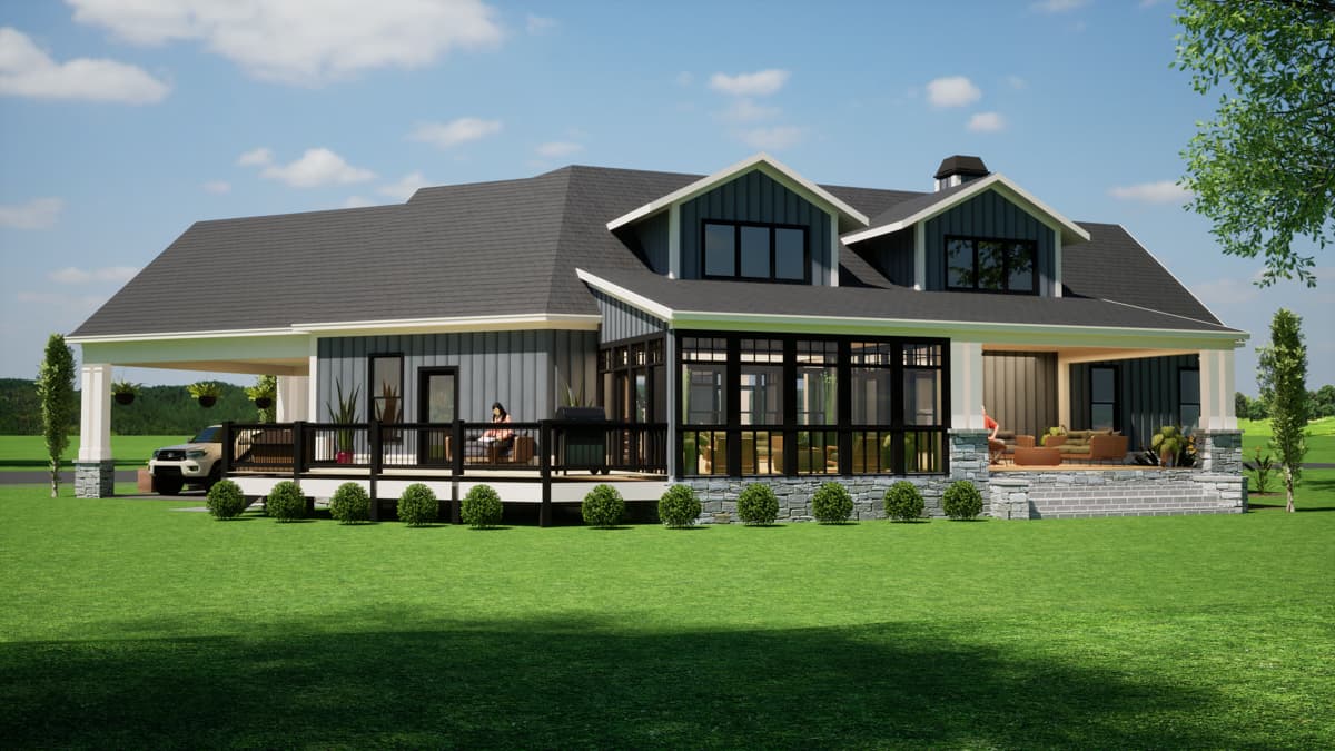 Plan 86404HH: Two-Story Lake House Plan with Angled Carport - 3345 Sq Ft - Image #7 - Country, Craftsman