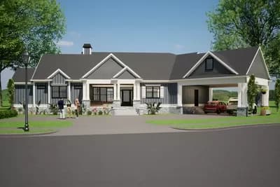 Two-Story Lake House Plan with Angled Carport - 3345 Sq Ft