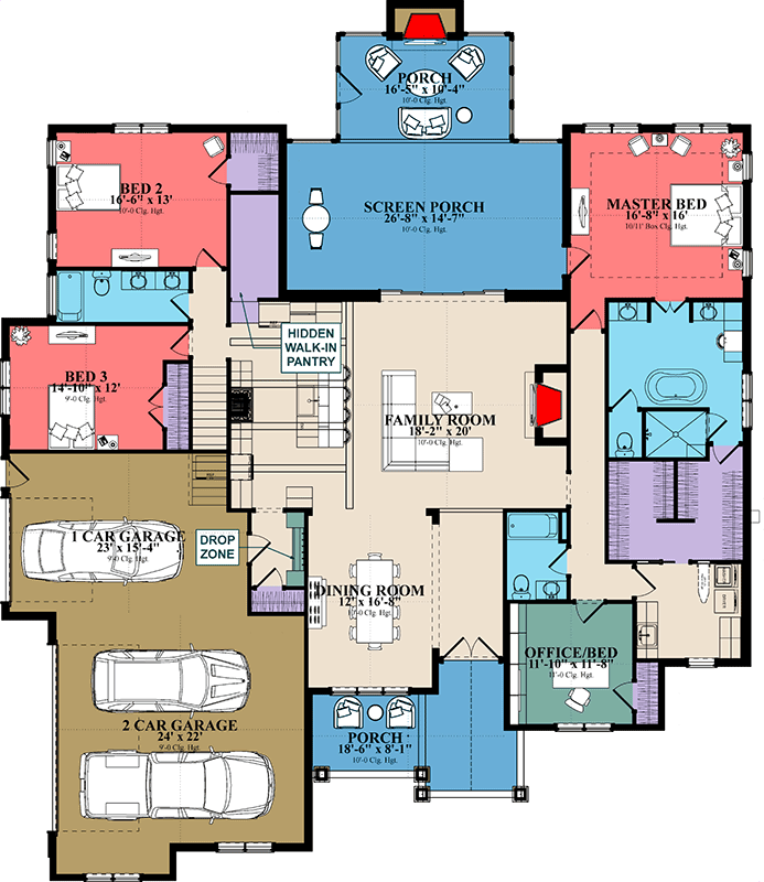 Plan 86405HH: 3 or 4 Bed Craftsman House Plan with Bonus Room Above - 2898 Sq Ft - Floor Plan - Main Level - Craftsman, Mountain, New American, Ranch