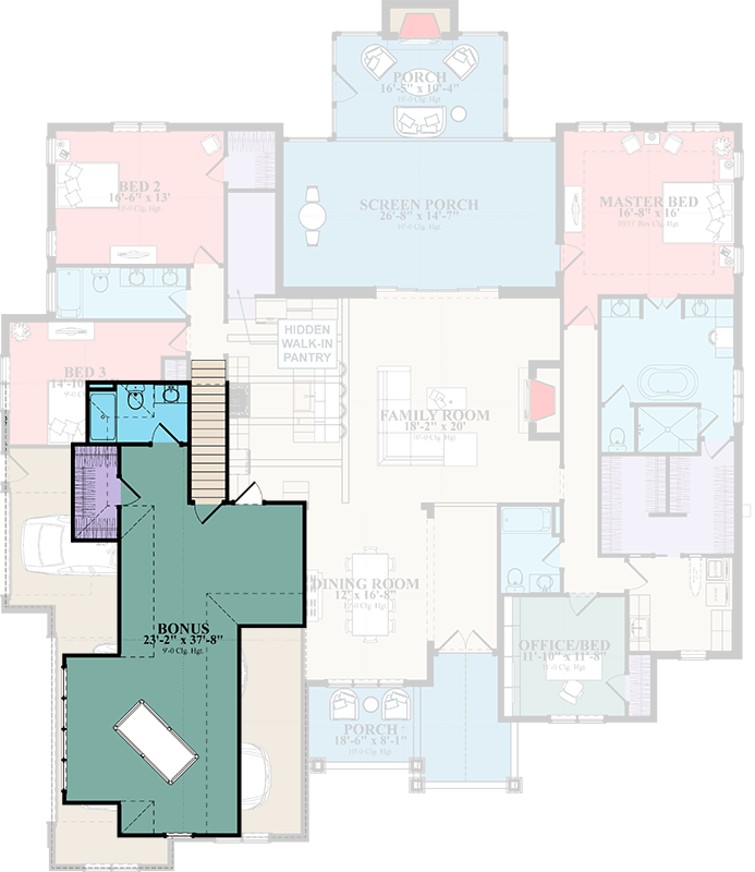 Plan 86405HH: 3 or 4 Bed Craftsman House Plan with Bonus Room Above - 2898 Sq Ft - Floor Plan - Bonus Level - Craftsman, Mountain, New American, Ranch