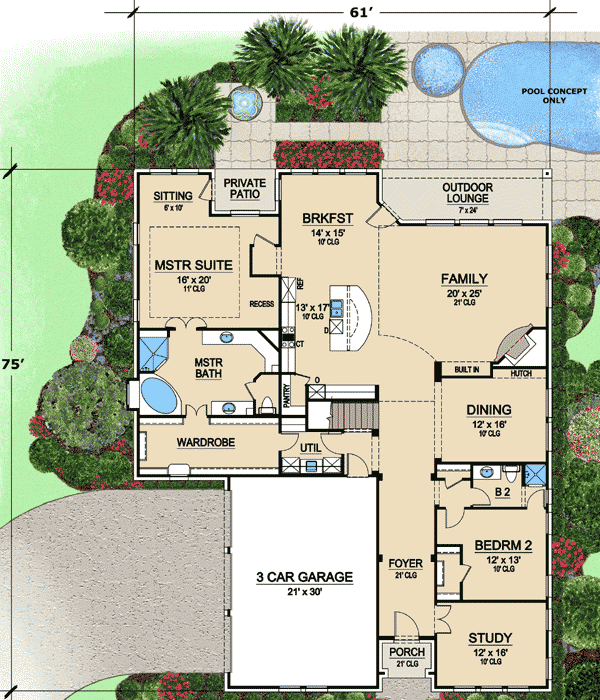 Plan 36408TX: Two-Story Foyer With Barrel Arches - Floor Plan - Main Level - European, Tudor