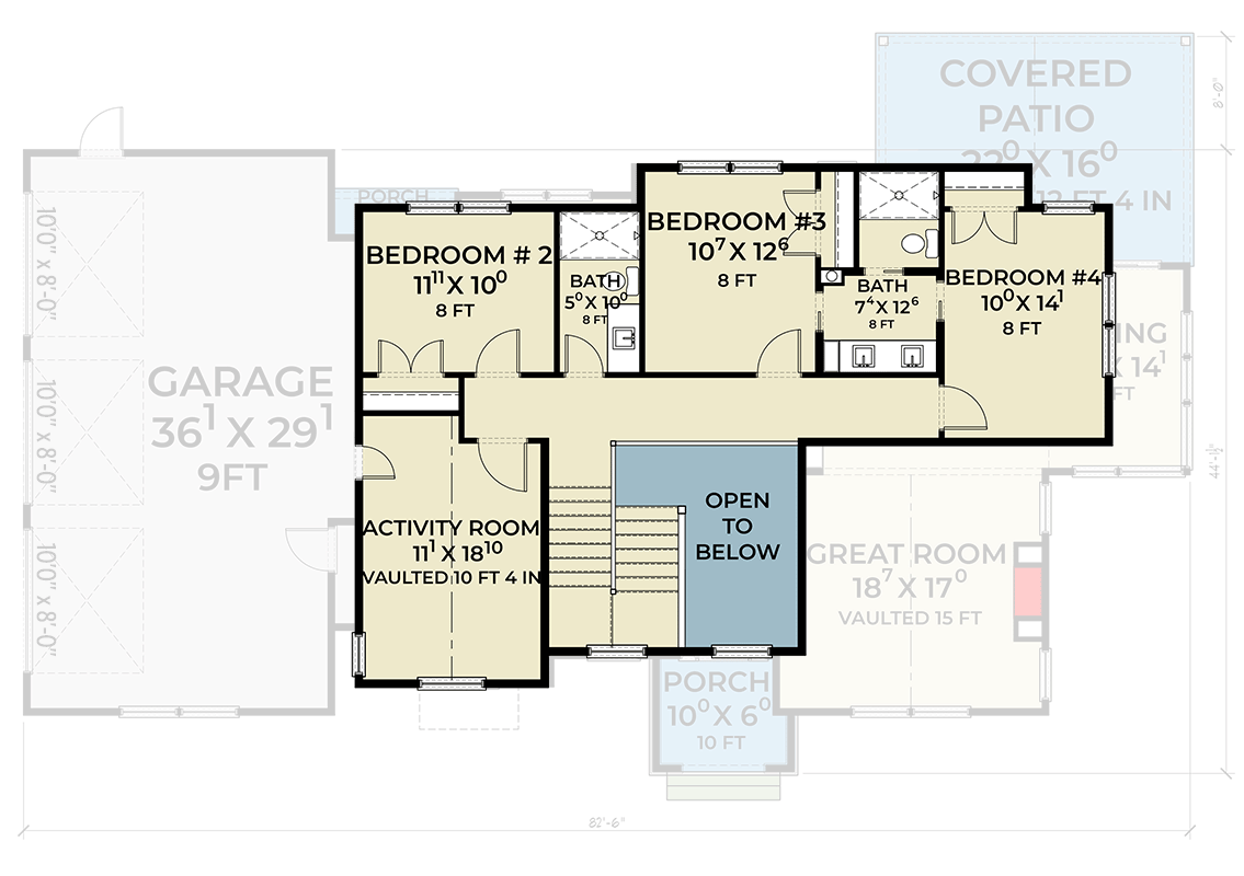 Plan 280214JWD: Transitional Farmhouse Plan with Upstairs Vaulted Activity Room - 2764 Sq Ft - Floor Plan - 2nd Floor - Contemporary, Farmhouse, Modern, Modern Farmhouse, Transitional