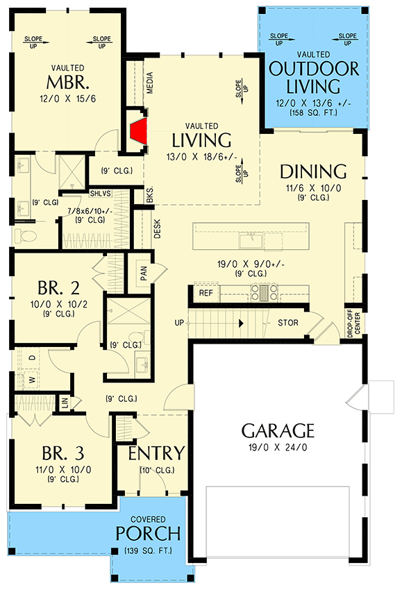 Plan 69858AM: Expanded 3-Bed New American House Plan with Bonus Expansion - 1690 Sq Ft - Floor Plan - Main Level - Country, Craftsman, Modern Farmhouse, New American