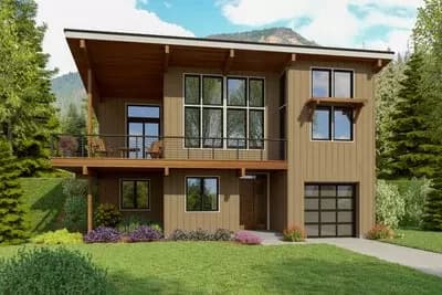 3-Bed Mid-Century Modern House Plan with L-Shaped Front Porch - 1707 Sq Ft