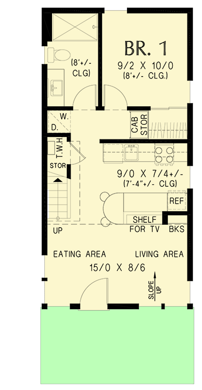 Plan 69870AM: Small Cottage House Plan with Sleeping Loft - 677 Sq Ft - Floor Plan - Main Level - Cabin, Cottage, Country, Traditional