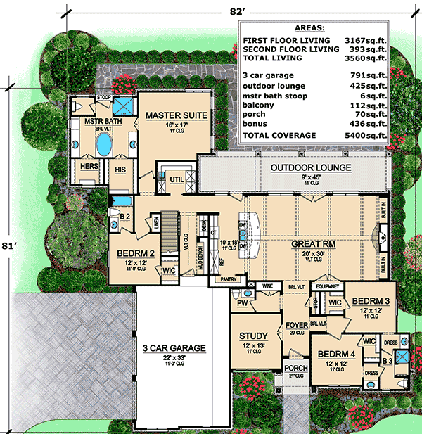 Plan 36417TX: Beautiful Barrel Vaulted Ceilings - Floor Plan - Main Level - European