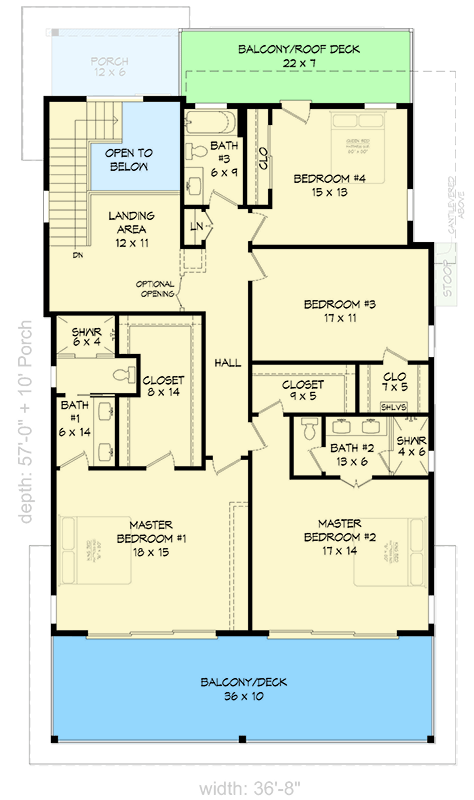 Plan 680368VR: Modern 2-Story House Plan with Two Master Suites - 2901 Sq Ft - Floor Plan - 2nd Floor - Mid Century Modern, Modern