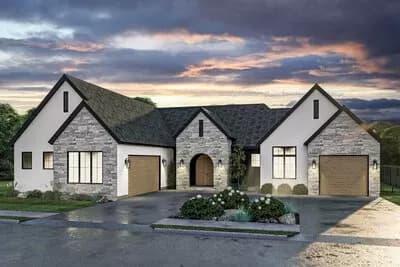 3-Bed Modern European House Plan with Outdoor Kitchen - 2038 Sq Ft
