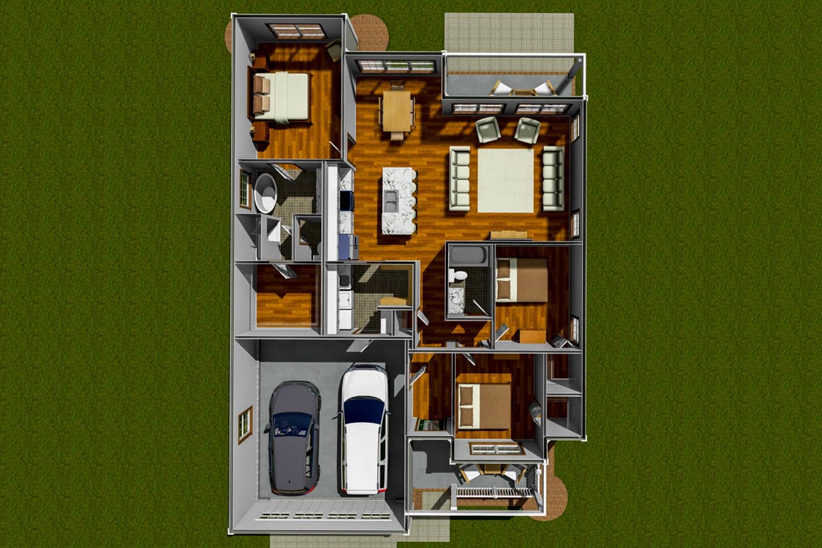 Plan 52359WM: One-Story New American Cottage House Plan with 3 Beds - 1521 Sq Ft - Image #8 - Cottage, Country, New American, Ranch, Traditional