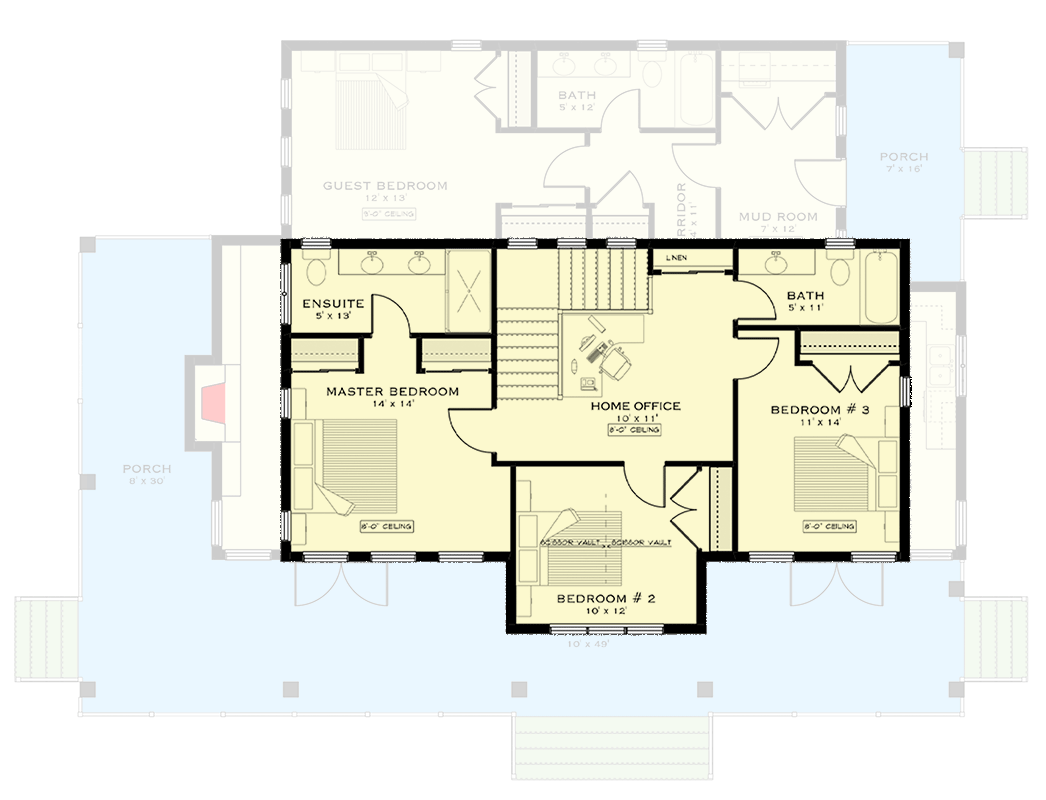 Plan 147013RML: Modern Farmhouse with 10-Foot-Deep Front Porch - 2374 Sq Ft - Floor Plan - 2nd Floor - Country, Craftsman, Farmhouse, Modern Farmhouse
