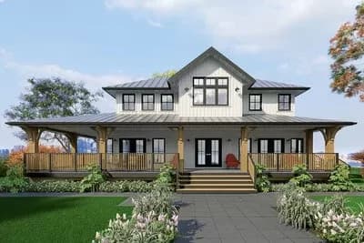Modern Farmhouse with 10-Foot-Deep Front Porch - 2374 Sq Ft