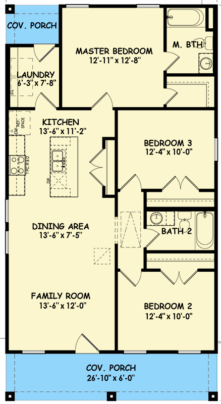 Plan 100330GHR: 3-Bed Modern Ranch House Plan with Open Concept - 1151 Sq Ft - Floor Plan - Main Level - Cottage, New American, Ranch