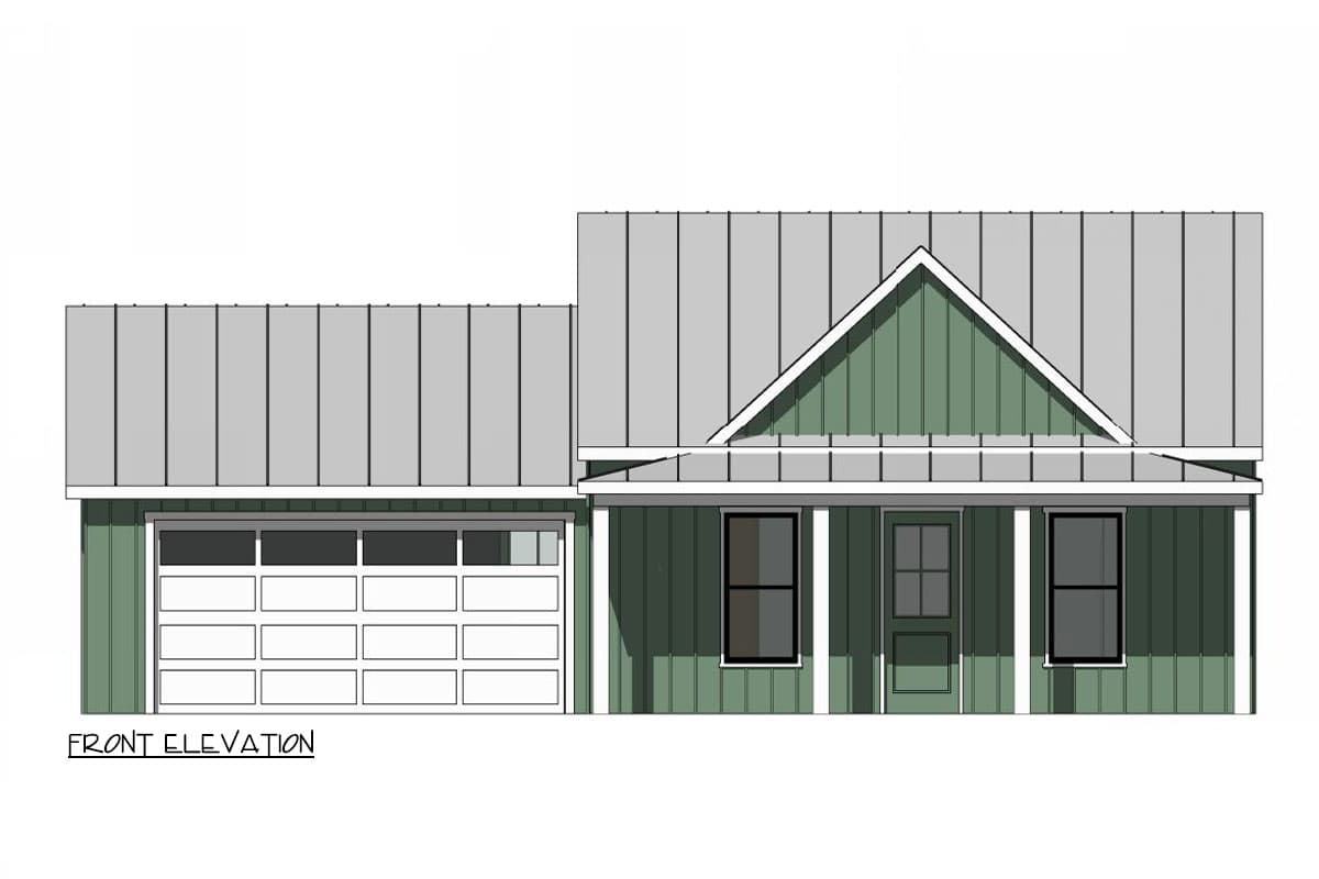 Plan 420164WNT: 2-Bed ADU Farmhouse Plan with 2-Car Garage - 910 Sq Ft - Image #5 - Cabin, Cottage, Country, Farmhouse, Modern Farmhouse, Traditional