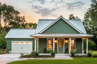 2-Bed ADU Farmhouse Plan with 2-Car Garage - 910 Sq Ft