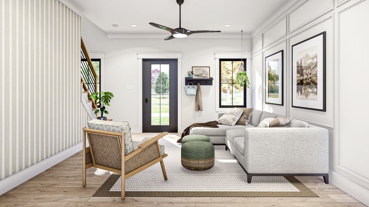 Plan 623394DJ: Triplex House Plan with Side-By-Side 3-Bedroom Units - 1277 Sq Ft Each - Image #6 - Modern Farmhouse, New American, Traditional