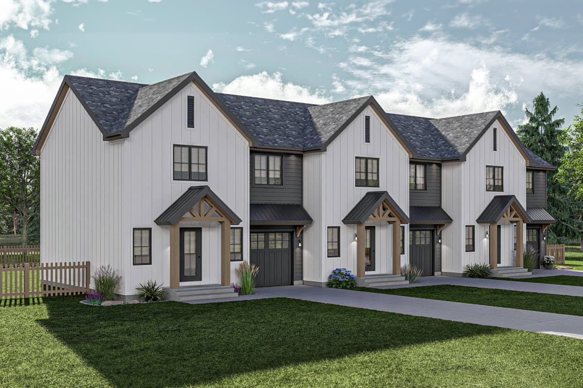 Plan 623394DJ: Triplex House Plan with Side-By-Side 3-Bedroom Units - 1277 Sq Ft Each - Image #15 - Modern Farmhouse, New American, Traditional