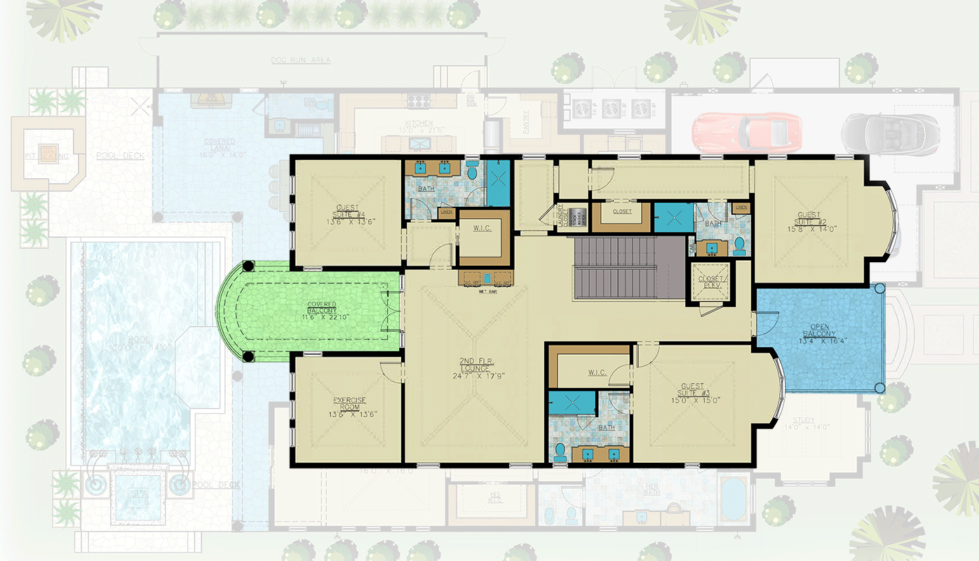 Plan 31859DN: 4-Bed Contemporary Coastal House Plan with Dual Master Baths - 4870 Sq Ft - Floor Plan - 2nd Floor - Beach, Coastal, Coastal Contemporary, Florida-Style