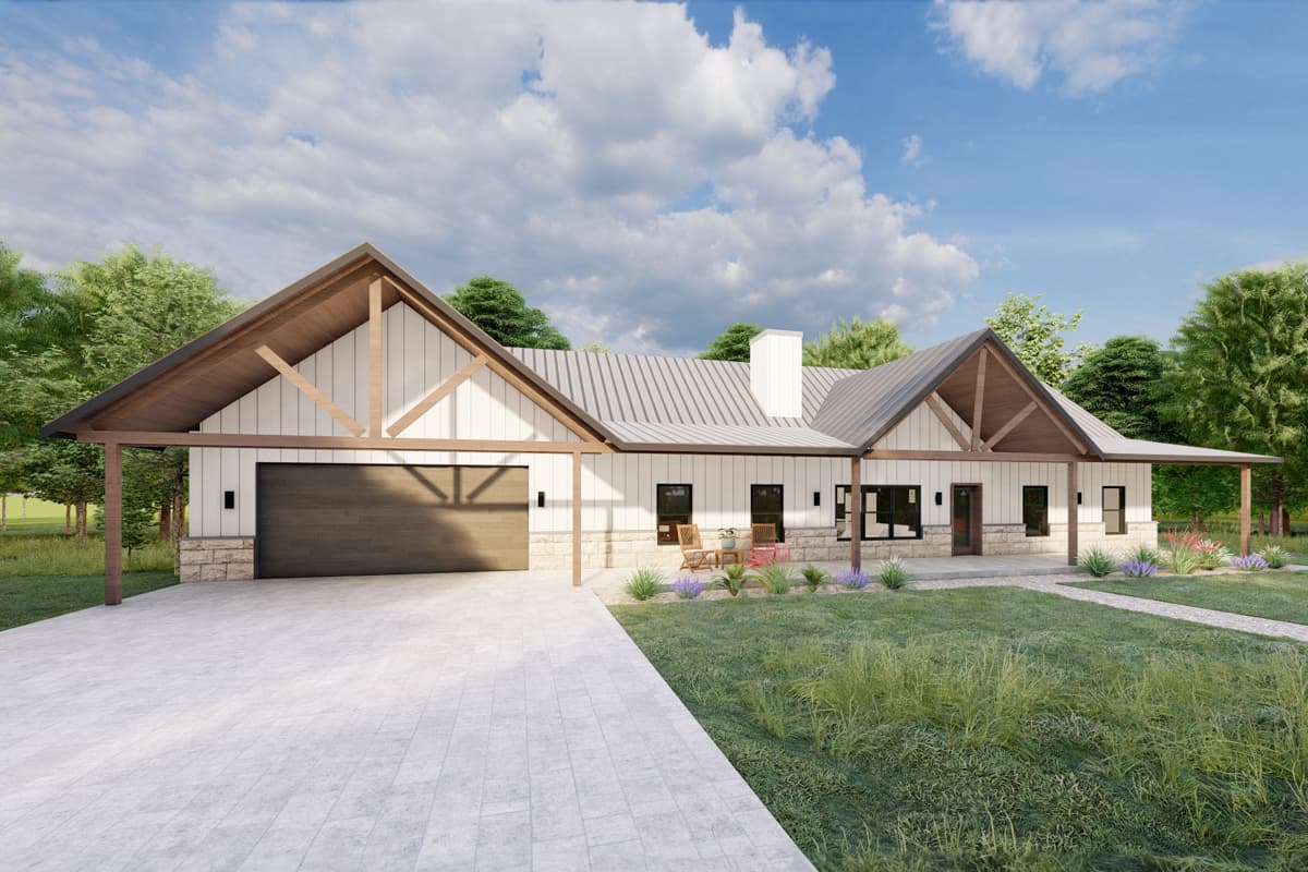 Plan 380019ASH: 1850 Square Foot Rustic Mountain Ranch House Plan with 2-Car Garage - Image #5 - Country, Craftsman, Mountain, Ranch, Rustic