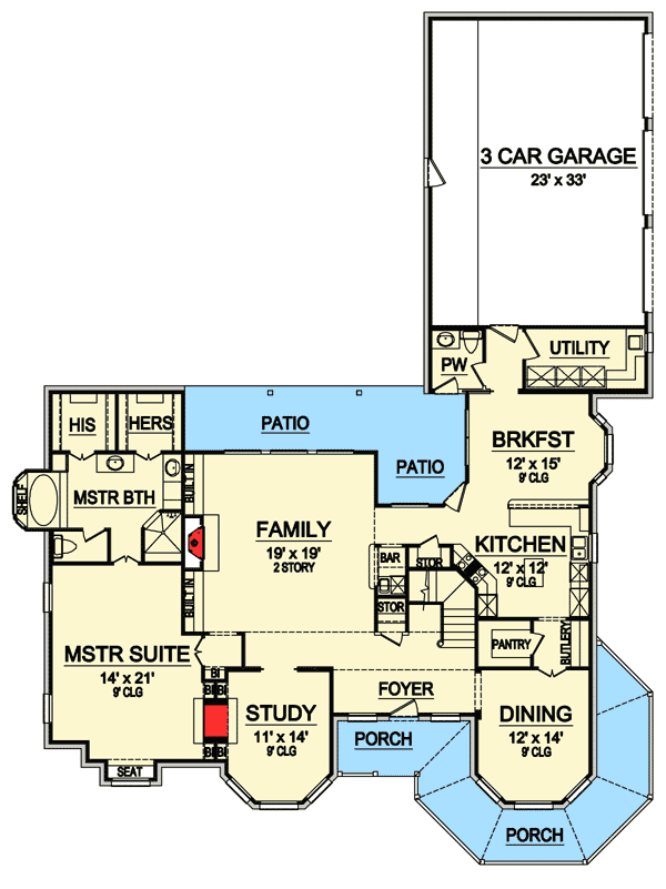 Plan 36430TX: Gingerbread Victorian House Plan - Floor Plan - Main Level - Victorian