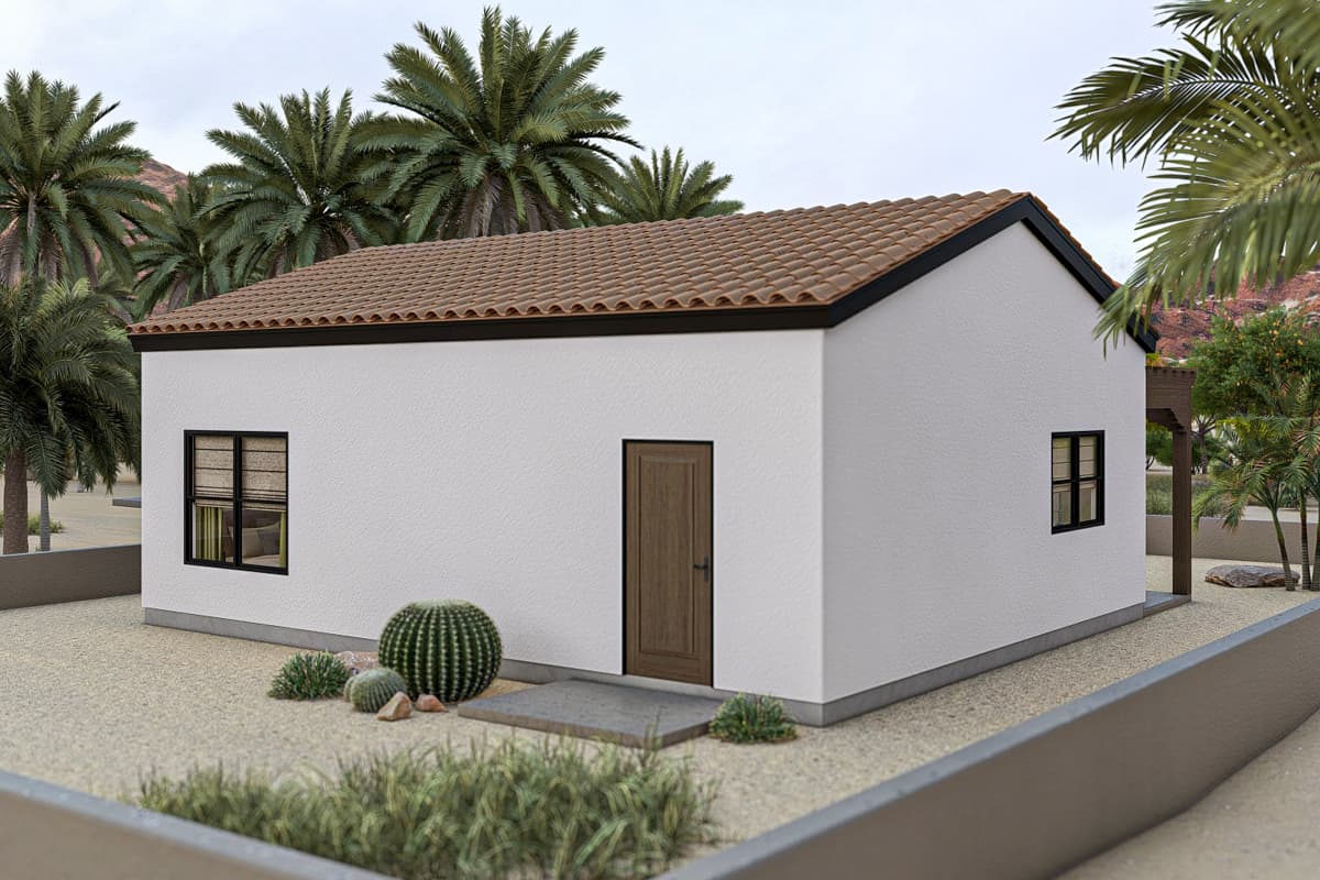 Plan 623395DJ: 1-Bed Adobe ADU House Plan with Pergola - 690 Sq Ft - Image #8 - Adobe , Southwest, Spanish