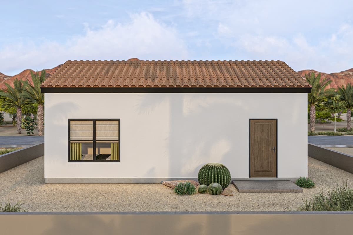 Plan 623395DJ: 1-Bed Adobe ADU House Plan with Pergola - 690 Sq Ft - Image #9 - Adobe , Southwest, Spanish