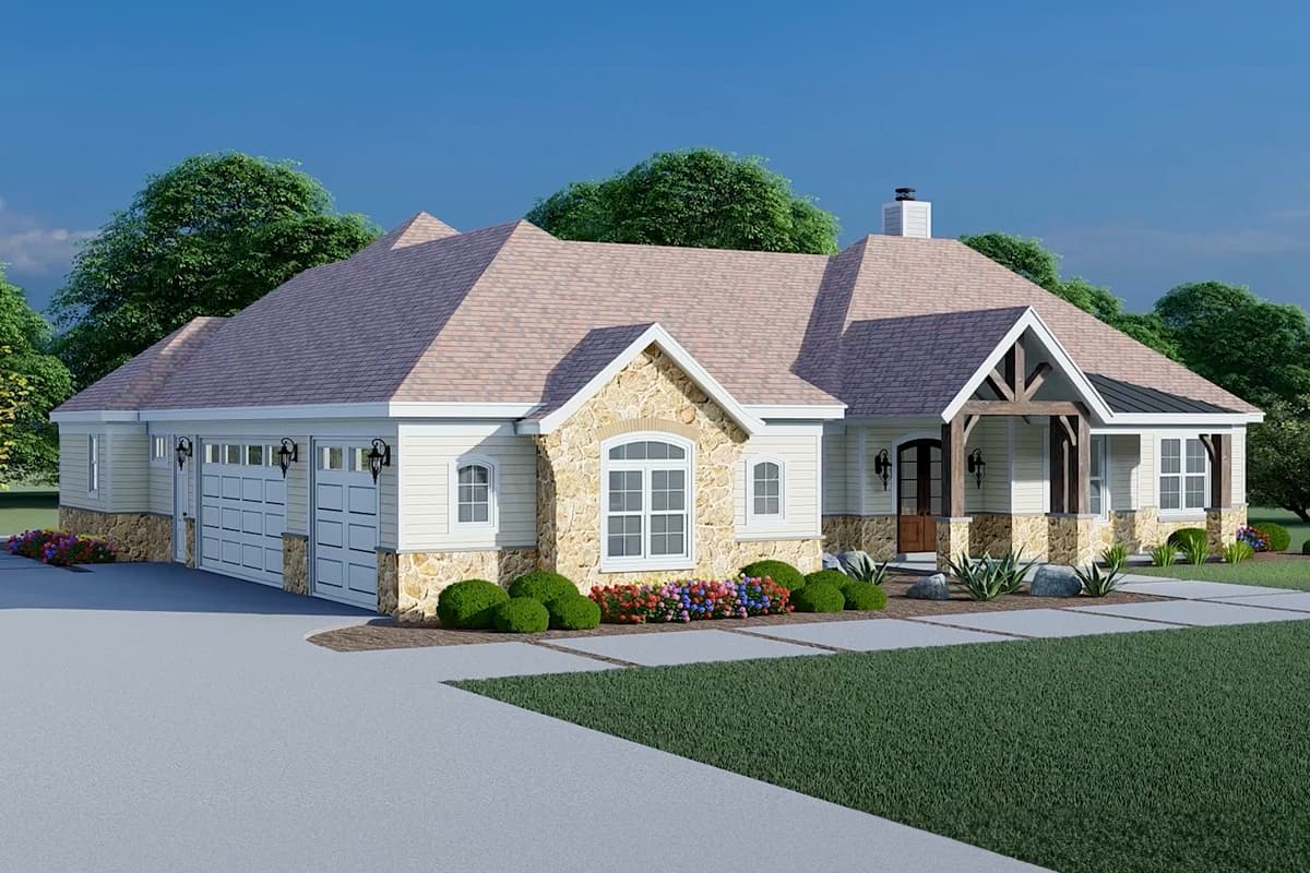 Plan 680374VR: 2000 Square Foot House Plan with Split Bedroom Layout and 3-Car Garage - Image #5 - Ranch, Traditional