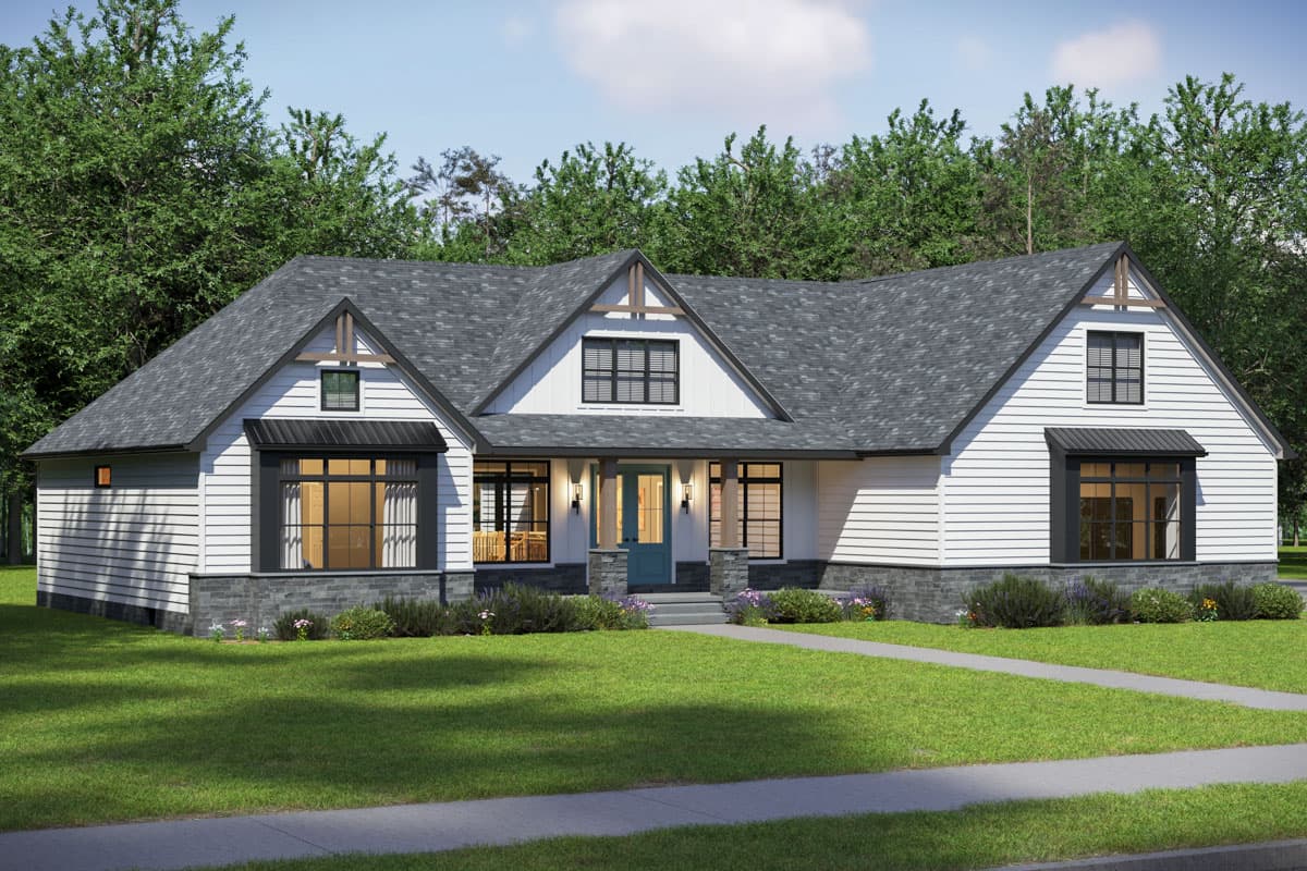 Plan 911042JVD: 3-Bed New American House Plan with Vaulted Great Room ...
