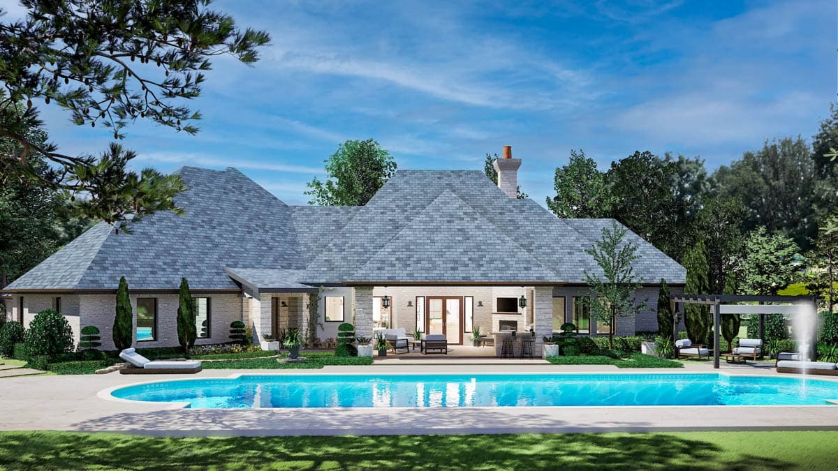 Plan 36438TX: Elegant French Country House Plan with Outdoor Lounge and 3-Car Angled Garage - Image #6 - European, French Country