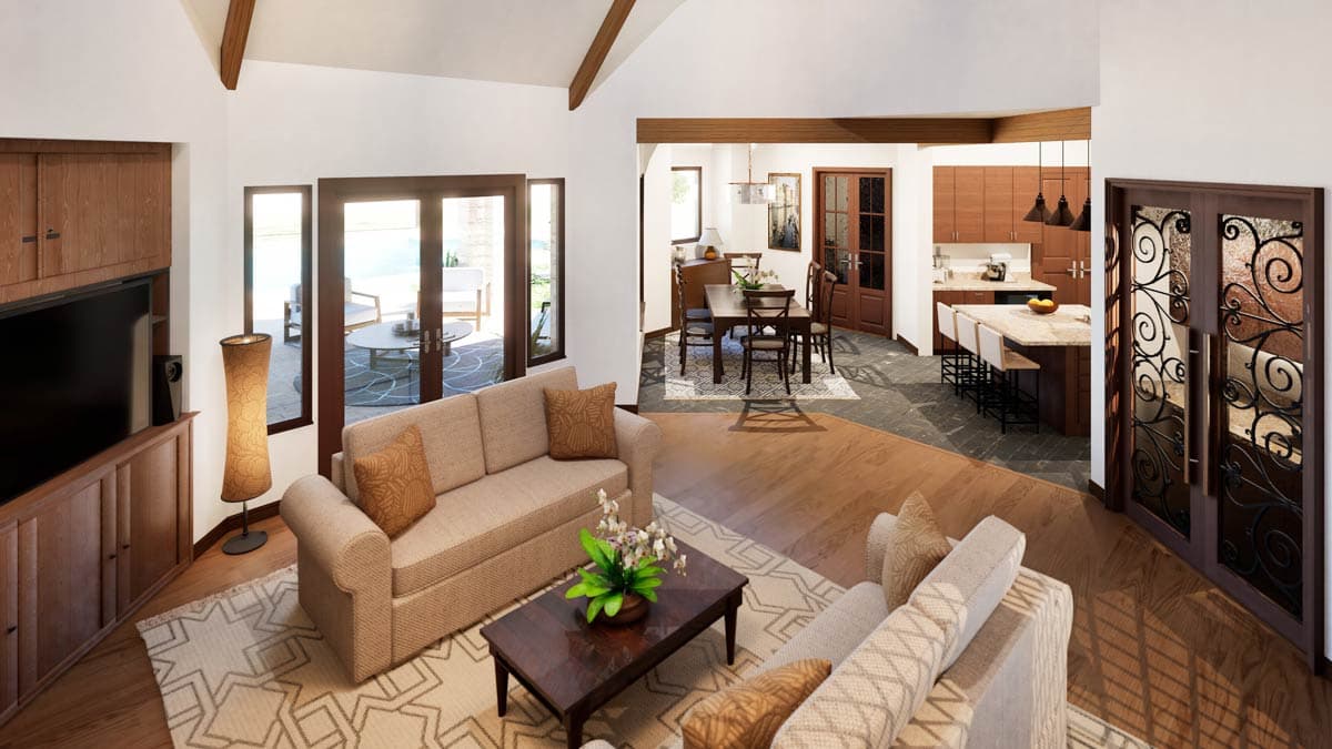 Plan 36438TX: Elegant French Country House Plan with Outdoor Lounge and 3-Car Angled Garage - Image #7 - European, French Country