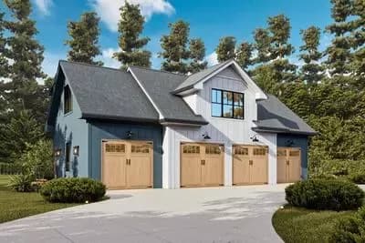 4-Car Detached Garage Apartment Plan with Upstairs Living - 1056 Sq Ft