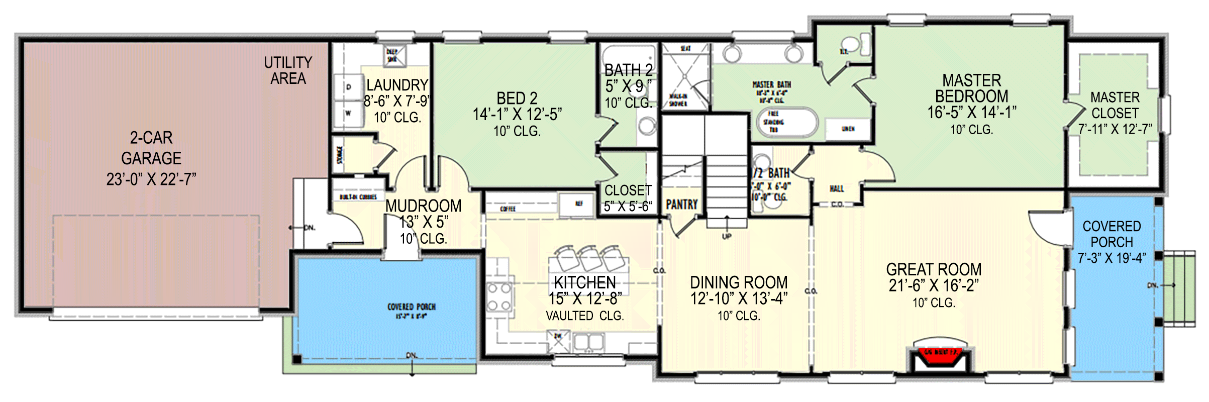 Plan 777073MTL: 4 Bed House Plan with Super Narrow Footprint - 2801 Sq Ft - Floor Plan - Main Level - New American, Traditional