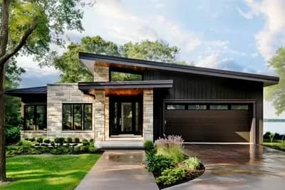 3-Bed Mid Century Modern Home Plan with Den and Study Area- 2049 Sq Ft