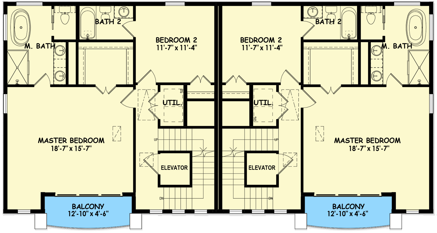 Plan 100331GHR: Four-Story Duplex House Plan with Roof Top Deck - 2289 Sq Ft Per Unit - Floor Plan - Third Floor - Contemporary, Modern