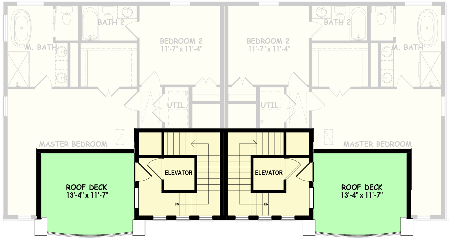 Plan 100331GHR: Four-Story Duplex House Plan with Roof Top Deck - 2289 Sq Ft Per Unit - Floor Plan - Fourth Floor - Contemporary, Modern