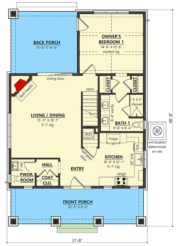 Plan 865022SHW: 3-Bed Cape House Plan with Vaulted Master on Main Floor - 1544 Sq Ft - Floor Plan - Main Level - Cape Cod, Cottage, Country, Modern Farmhouse, New American