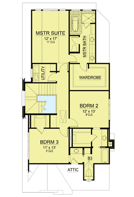 Plan 36446TX: 3 or 4 Bed Tudor for Narrow Lot - Floor Plan - 2nd Floor - European, Traditional, Tudor