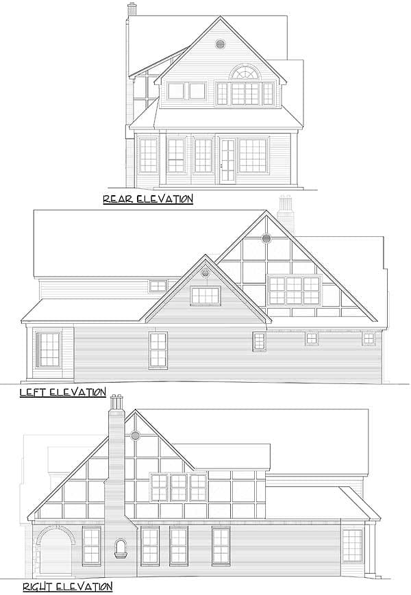Plan 36446TX: 3 or 4 Bed Tudor for Narrow Lot - Image #4 - European, Traditional, Tudor