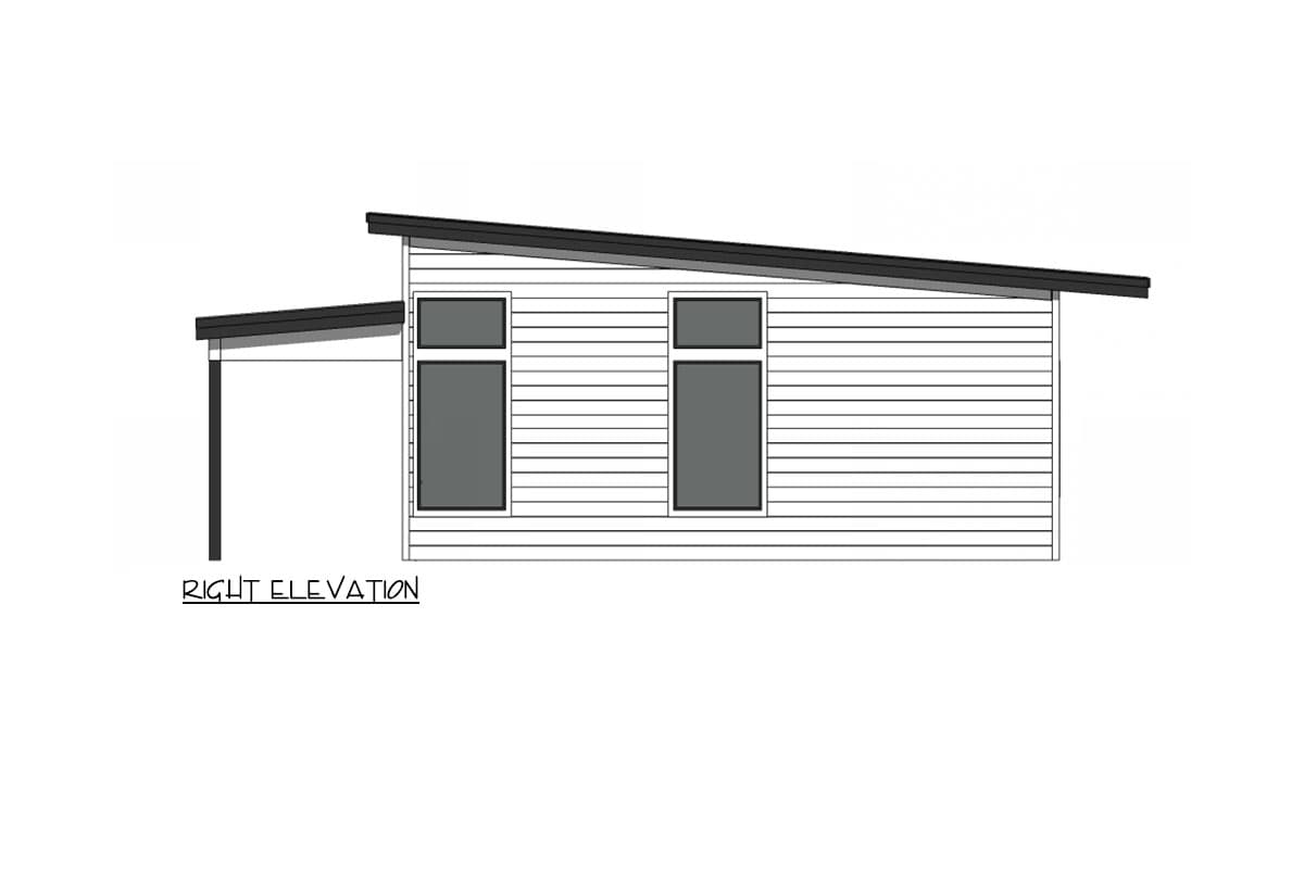 Plan 420168WNT: 1-Bedroom Modern Cottage ADU House Plan w/ Vaulted Living - 594 Sq Ft - Image #5 - Cabin, Cottage, Mid Century Modern, Modern