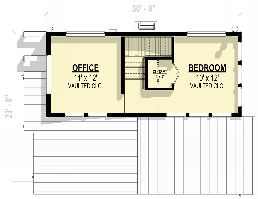 Plan 307707RAD:  Northwest ADU with Bedroom and Office - 900 Sq Ft - Floor Plan - 2nd Floor - Contemporary, Modern, Northwest