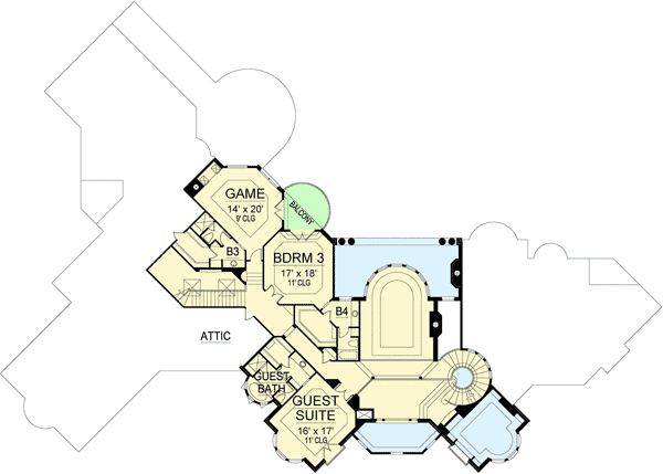 Plan 36455TX: 3 Story Wall of Windows - Floor Plan - 2nd Floor - European, Mediterranean