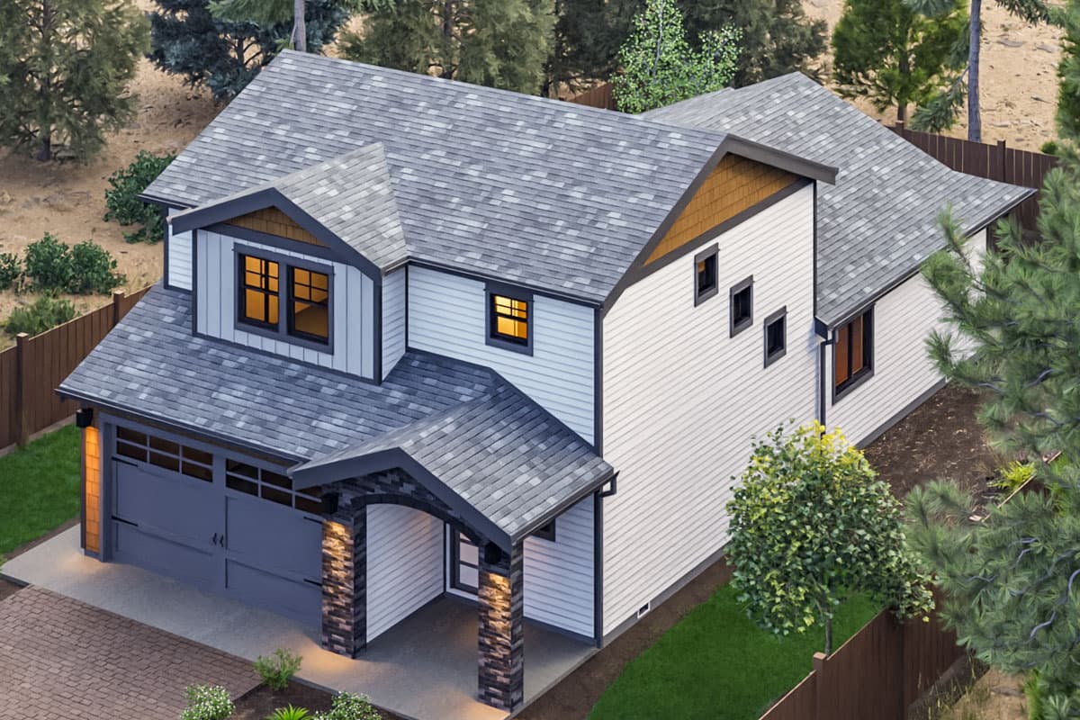 Plan 307708RAD: 3 Bed New American House Plan with Vaulted Living Room - 2016 Sq Ft - Image #8 - Craftsman, New American