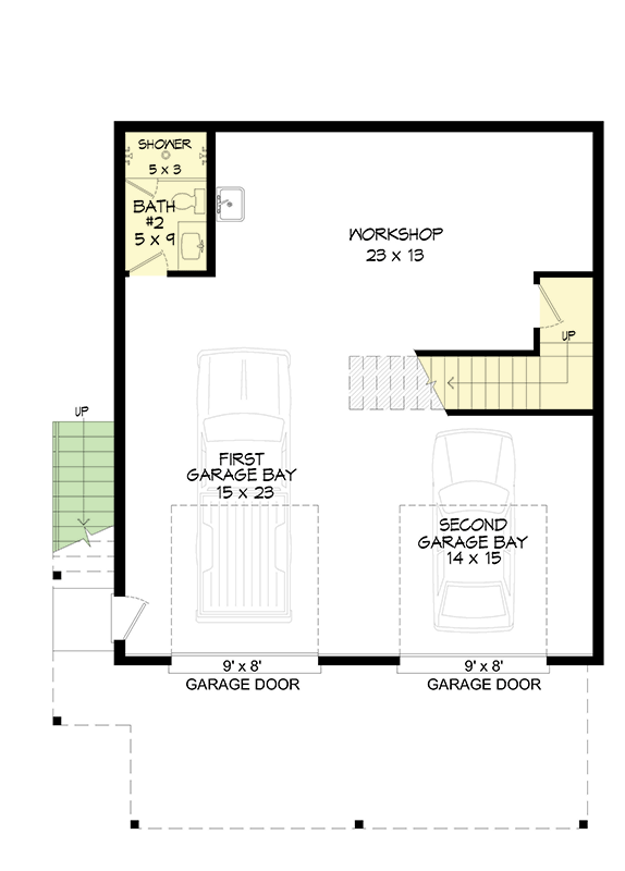 Plan 680380VR: Contemporary Lake House Plan wit Drive-Under Garage and Workshop - 1000 Sq Ft - Floor Plan - Lower Level - Carriage, Contemporary, Modern, Mountain